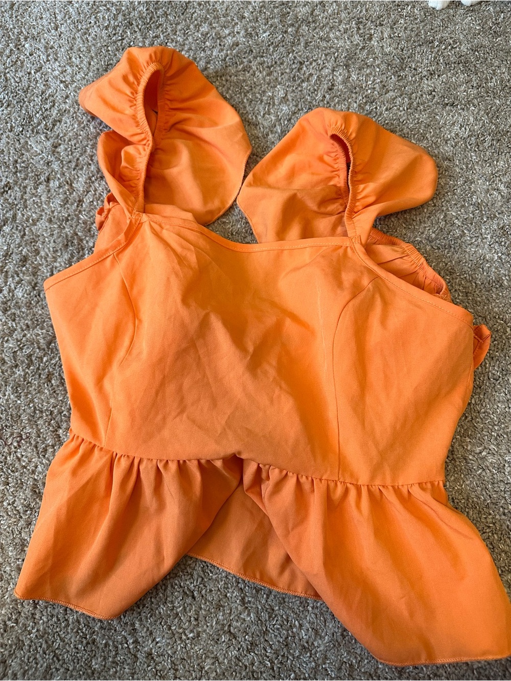 SHEIN Bright Orange Peplum Ruffled Strap Top